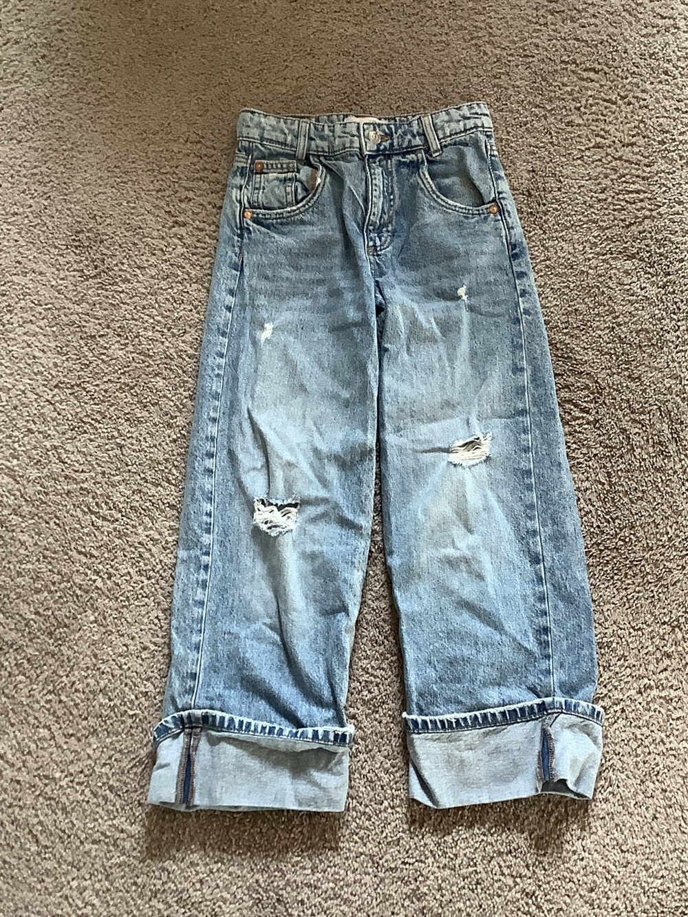 ZARA Girls' Ripped Low Baggy Jeans